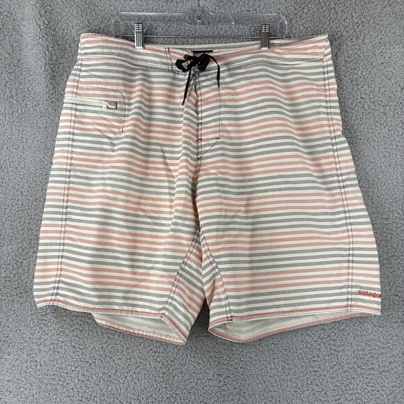 Patagonia Men's Wavefarer Stripe Swim Board Shorts Orange Size 40 9” Inseam - Picture 1 of 8